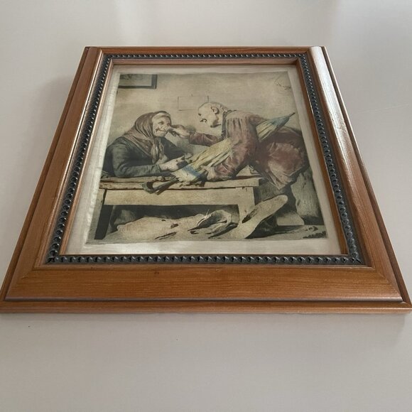 Vintage Framed Print On Silk Inspired By Pompeo Massani Good News - Picture 4 of 12